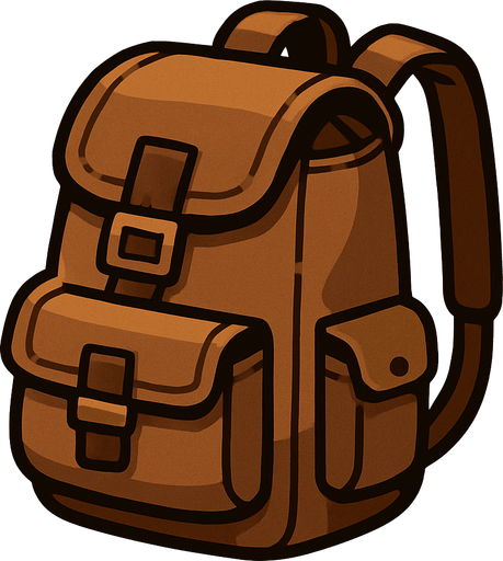 brown backpack.
In-Game asset.  2d.  High contrast.  No shadows