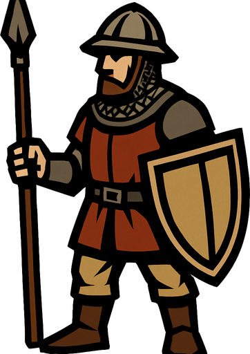 Medieval soldier.
In-Game asset.  2d.  High contrast.  No shadows