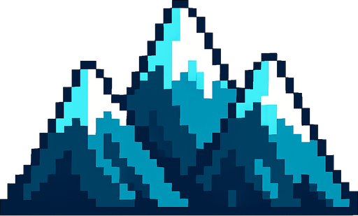 Generame una montañas pixelar en fondo blanco.
In-Game asset.  2d.  High contrast.  No shadows