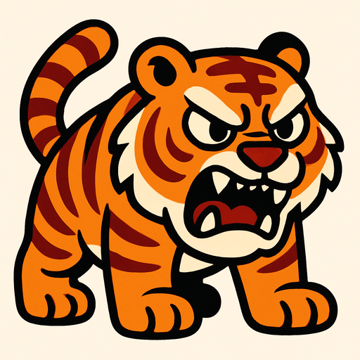 A big angry cute tiger.
In-Game asset.  2d.  High contrast.  No shadows