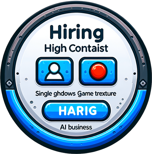 Create a button for hiring employees for an AI buisness.
Single Game Texture.  In-Game asset.  2d.  Blank background.  High contrast.  No shadows