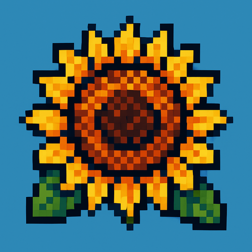 Cabeza de girasol, pixelart.
In-Game asset.  2d.  High contrast.  No shadows
