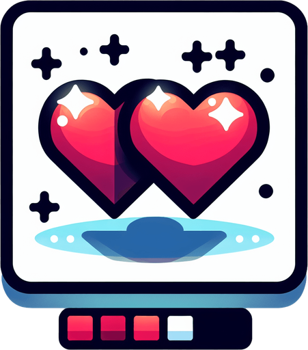 2 hearts.
Single Game Texture. In-Game asset. 2d. Blank background. High contrast. No shadows.