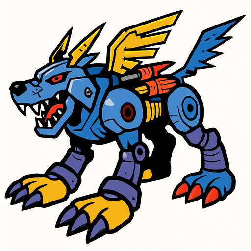Metalgarurumon.
In-Game asset.  2d.  High contrast.  No shadows