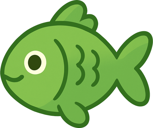 yeşil renk tatlı balık görseli. No background. Transparent background. Blank background. No shadows. 2d. In-Game asset. flat