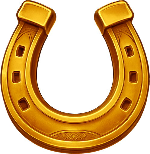Crea un asset para el símbolo 'F' de Megaways: una Herradura Dorada.
Una herradura clásica, pero de color dorado brillante y con un acabado metálico. Puede tener pequeños detalles grabados o incrustaciones sutiles. Debe transmitir buena suerte y fortuna (15x). Estilo de casino elegante. Fondo transparente. Un amuleto de la suerte..
In-Game asset.  2d.  High contrast.  No shadows