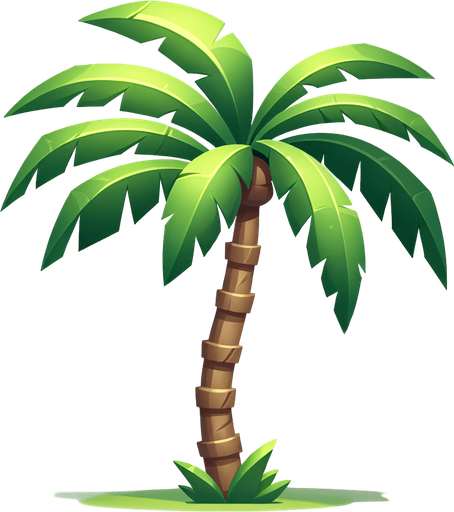 make an image of a cartoon palm tree branch seen from the side

Single Game Texture. In-Game asset. 2d. Blank background. High contrast. No shadows.