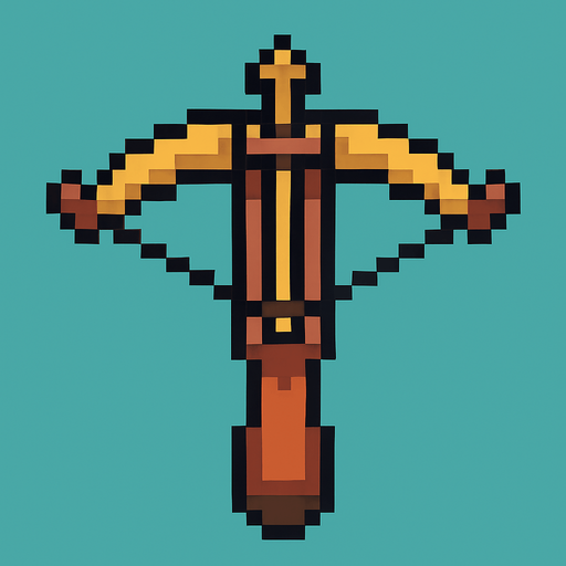 Ballesta vista desde arriba, pixel cartoon..
In-Game asset.  2d.  High contrast.  No shadows