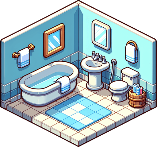 Bathroom cartoony.
In-Game asset.  2d.  High contrast.  No shadows