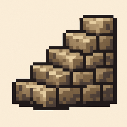A stone staircase icon. Side profile. Pixel art..
In-Game asset.  2d.  High contrast.  No shadows