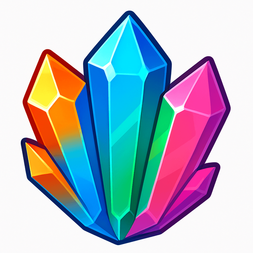 Kristal gorunumlu rainbow bonus gem'i olmasi icin turuncu, mavi, turkuaz, yesil , pembe iceren ozel bir kristal png arka plan olmasin.
In-Game asset.  2d.  High contrast.  No shadows
