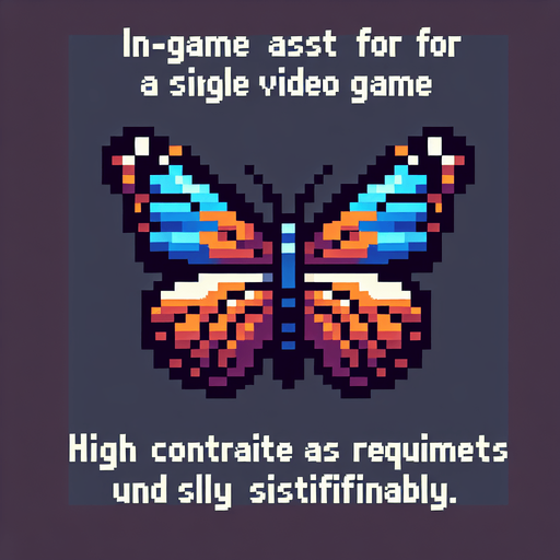 pixel butterfly.
Single Game Texture. In-Game asset. 2d. Blank background. High contrast. No shadows.