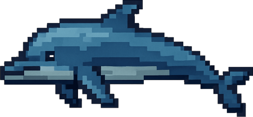 Realistic pixel horizontal dolphin.
In-Game asset.  2d.  High contrast.  No shadows