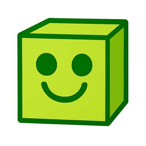square yellowgreen cube with 2 eyes and smily face inside

In-Game asset.  2d.  High contrast.  No shadows