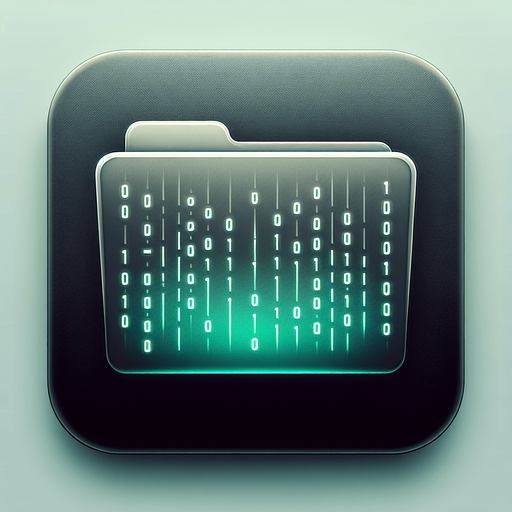 A square folder icon with rounded edges, designed to represent a storage app for binary files. The folder graphic in the center is smooth and minimalistic, featuring faint, glowing neon accents in matrix green to suggest a post-apocalyptic and tech-savvy theme. Subtle rows of binary digits ('0' and '1') are faintly integrated into the folder's surface, blending seamlessly with the design. The background is a clean gradient transitioning from dark grey to soft teal, evoking a sense of advanced technology and digital precision. The overall appearance is sleek, professional, and minimalistic, making it suitable as a 2D game asset with a blank, high-contrast background and no shadows.