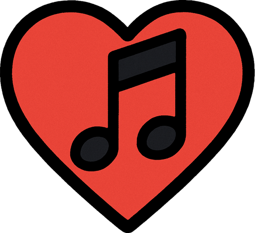 küçük bir kalp ve içinde 🎶 notası.
In-Game asset.  2d.  High contrast.  No shadows