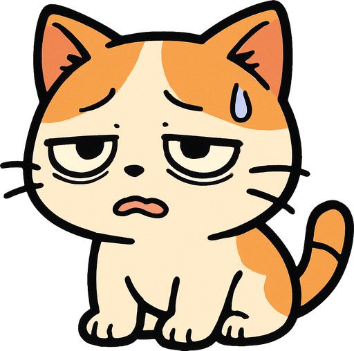 Cute tired cat manga cartoon style.
In-Game asset.  2d.  High contrast.  No shadows