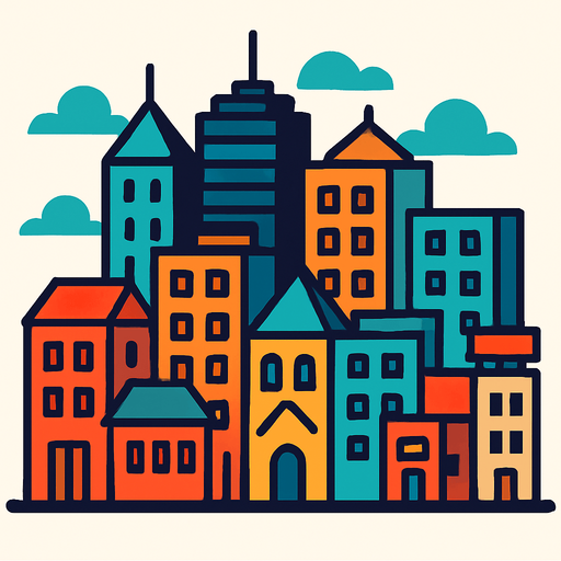 şehir resmi binalar.
In-Game asset.  2d.  High contrast.  No shadows