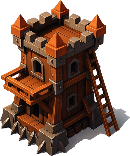 Saldırı kulesi, Gerçekçi, kuş bakışı görünüm, yazısız..
In-Game asset.  High contrast.  No shadows, 3d olsun.