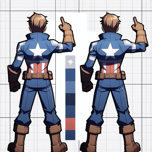 anime captain america bakc view. right hand up standing ready war
Single Game Texture.  In-Game asset.  2d.  Blank background.  High contrast.  No shadows