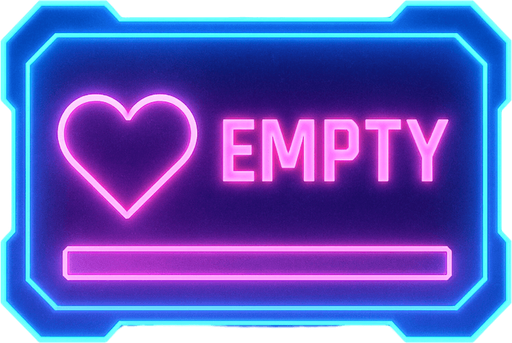 neon cyberpunk health meter empty glowing hologram flat 3d straight on symmetrical