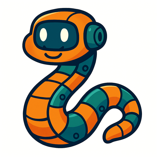 frendly robotic snake.
In-Game asset.  2d.  High contrast.  No shadows