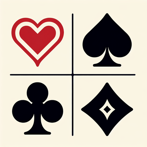 Heart, spade, club, diamond.
No background. In game asset..
Single Game Texture. In-Game asset. 2d. Blank background. High contrast. No shadows.
