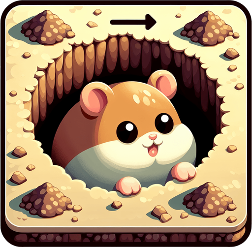 curious hamster emerge from the cozy burrow background. Play the “Hit the Hamster” game.
Single Game Texture. In-Game asset. 2d. Blank background. High contrast. No shadows.
