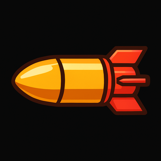 horizontal rocket bullet.
In-Game asset.  2d.  High contrast.  No shadows