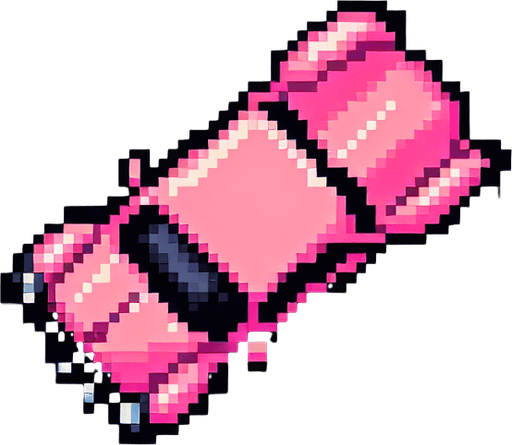 Top-down view of a simple pink car in pixel art style, 64x64 size, designed for an endless driving game, minimal detail, arcade style". straight top. View
Single Game Texture.  In-Game asset.  2d.  Blank background.  High contrast.  No shadows