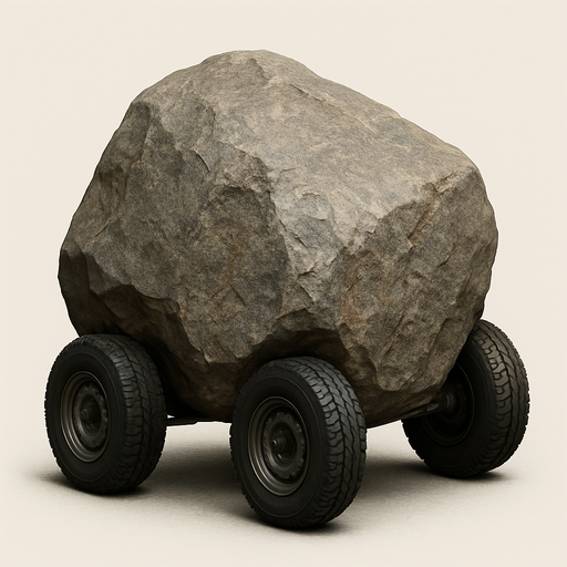 haz esta imagen muy, muy, muy, muy, muy realista, es una piedra con ruedas.
In-Game asset.  2d.  High contrast.  No shadows