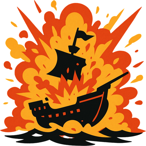 crea una imagen de un barco estallando.
In-Game asset.  2d.  High contrast.  No shadows
