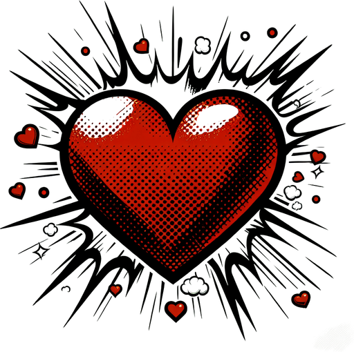 A heart comic style Single Game Texture. In-Game asset. 2d. Blank background. High contrast. No shadows.
