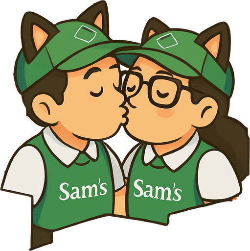 Has que estos dos personajes se esten besando en un congelador de sams club, escondidos entre los productos. agrega corazoncitos y evita el tono sepia, debe ser alegre