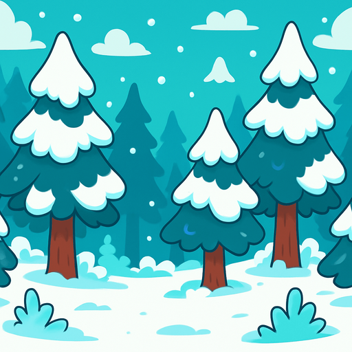Background, endless, forest, winter, cartoon.
In-Game asset.  2d.  High contrast.  No shadows