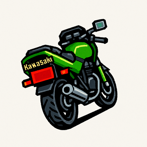 bir kawasaki motoru arkadan bakıldığında yukarıdan aşağıya gta2 tek oyun dokusu . oyun içi varlık. 2d. boş arka plan. yüksek kontrast. gölge yok.  motor perspektif olarak sağa yatık olsun.
In-Game asset.  2d.  High contrast.  No shadows