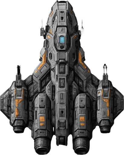 Uzay temalı Savaş Gemisi, gerçekçi, yazısız üstten görünüm. 
In-Game asset.  High contrast.  No shadows