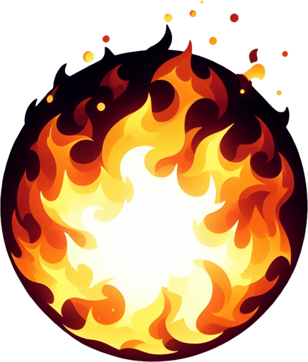 A ball of fire , white in center and darker around the edges.
Single Game Texture. In-Game asset. 2d. Blank background. High contrast. No shadows.