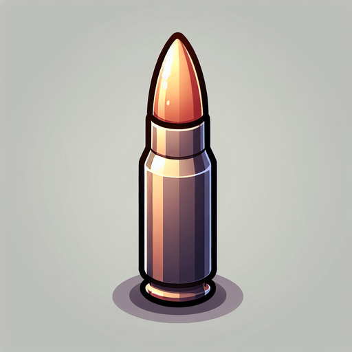 A cartoon bullet.
Single Game Texture.  In-Game asset.  2d.  Blank background.  High contrast.  No shadows