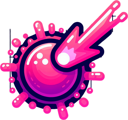 pink cartoon laser.
Single Game Texture. In-Game asset. 2d. Blank background. High contrast. No shadows.
