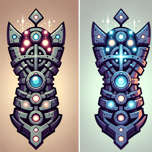 A stylized metallic bracer or weapon hilt showing empty sockets being filled by small, glowing runes or gems..
Single Game Texture.  In-Game asset.  2d.  Blank background.  High contrast.  No shadows