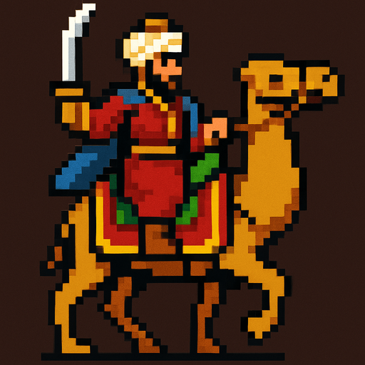 Ottoman camel warrior.
In-Game asset.  2d.  High contrast.  No shadows. pixel art