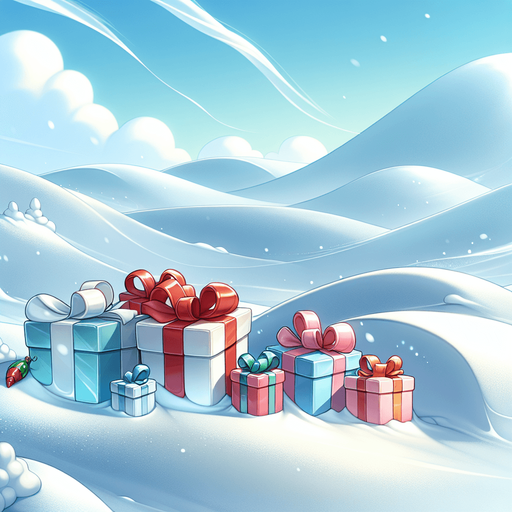 Simple Snow dunes cartoon. Christmas gifts at bottom