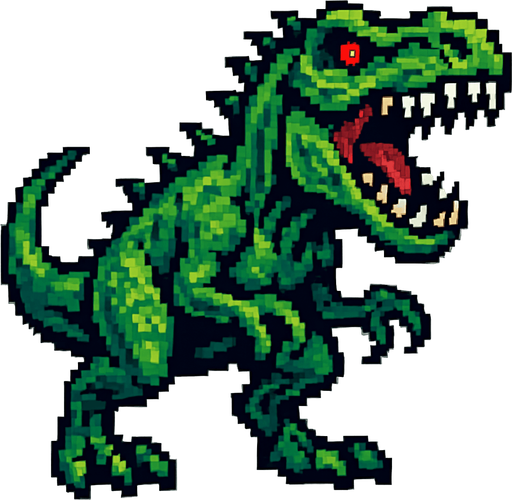 90'lardaki retro oyun dinazoru. vahşi olsun. yeşil renk olsun
In-Game asset.  2d.  High contrast.  No shadows