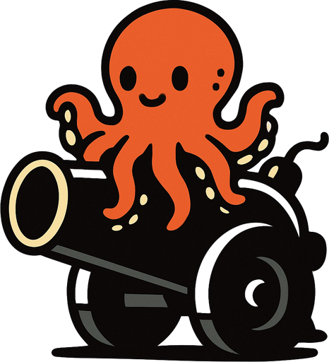 que un pulpo este sentado en un cañon.
In-Game asset.  2d.  High contrast.  No shadows