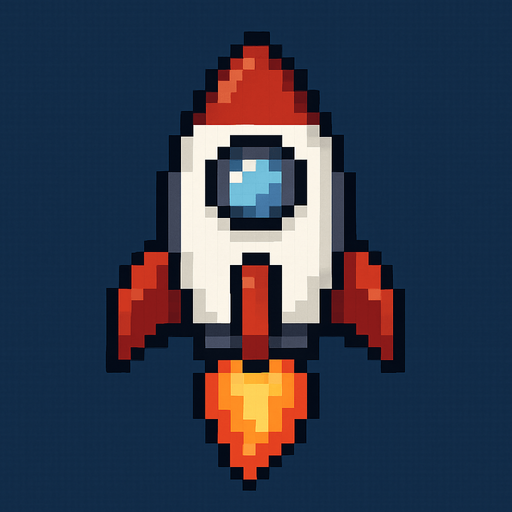 2d pixel art rocket.
In-Game asset.  2d.  High contrast.  No shadows