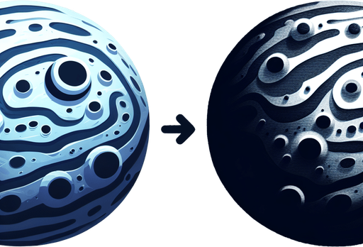 daire şeklinde kraterler bulunan gir gezegen.
Single Game Texture. In-Game asset. 2d. no background. High contrast. No shadows.