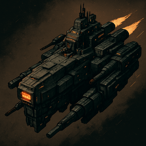 Giant and strong spaceship.
In-Game asset.  2d.  High contrast