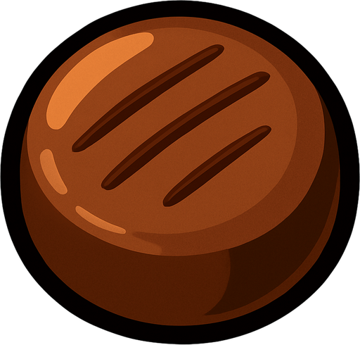 round chocolate.
In-Game asset.  2d.  High contrast.  No shadows