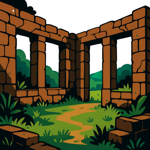 Create a beautiful place with grassy, earthy views, but it should not have a roof; it should have walls..
In-Game asset.  2d.  High contrast.  No shadows